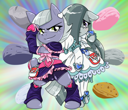 Size: 1480x1280 | Tagged: safe, alternate version, artist:batipin, derpibooru import, limestone pie, marble pie, earth pony, semi-anthro, clothes, cosplay, costume, cure black, cure white, pretty cure