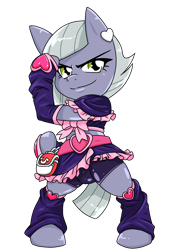 Size: 874x1280 | Tagged: safe, artist:batipin, derpibooru import, limestone pie, earth pony, semi-anthro, clothes, cosplay, costume, cure black, pretty cure, simple background, solo, transparent background