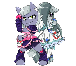 Size: 1480x1280 | Tagged: safe, artist:batipin, derpibooru import, limestone pie, marble pie, earth pony, semi-anthro, clothes, cosplay, costume, cure black, cure white, pretty cure, simple background, transparent background
