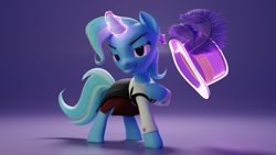 Size: 3840x2160 | Tagged: safe, artist:skytail07, derpibooru import, trixie, unicorn, 3d, 4k, clothes, female, gameloft, glowing horn, hat, high res, hoof on chest, horn, lidded eyes, mare, smiling, solo