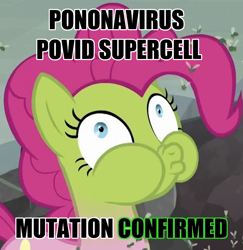 Size: 1164x1200 | Tagged: safe, derpibooru exclusive, derpibooru import, pinkie pie, earth pony, pony, coronavirus, female, green face, mare, povid-19, solo