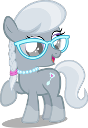 Size: 3000x4360 | Tagged: safe, artist:piranhaplant1, derpibooru import, edit, editor:slayerbvc, silver spoon, earth pony, pony, coat markings, cute, female, filly, glasses, jewelry, necklace, raised hoof, silverbetes, simple background, socks (coat marking), solo, transparent background, vector, vector edit