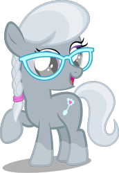Size: 3000x4360 | Tagged: safe, artist:piranhaplant1, derpibooru import, edit, editor:slayerbvc, silver spoon, earth pony, accessory-less edit, coat markings, cute, female, filly, glasses, missing accessory, raised hoof, silverbetes, simple background, socks (coat marking), solo, transparent background, vector, vector edit