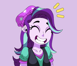 Size: 701x600 | Tagged: safe, artist:kelopsit, derpibooru import, starlight glimmer, equestria girls, beanie, clothes, cute, female, glimmerbetes, grin, hat, pink background, simple background, smiling, solo