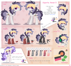 Size: 2450x2275 | Tagged: safe, artist:liquorice_sweet, derpibooru import, oc, oc only, oc:liquorice sweet, crystal pony, earth pony, accessories, clothes, female, mare, outfit, reference sheet