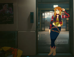 Size: 1280x990 | Tagged: safe, artist:zeragamba, derpibooru import, sunset shimmer, human, cyberpunk 2077