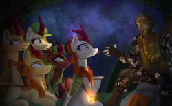 Size: 1139x701 | Tagged: safe, artist:nixworld, derpibooru import, autumn afternoon, autumn blaze, cinder glow, fern flare, spring glow, summer flare, human, kirin, fanfic:questionable ethics, adrian shephard, crossover, fanfic art, h.e.c.u., half-life, half-life: opposing force, mouth hold