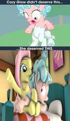 Size: 592x1024 | Tagged: artist needed, safe, derpibooru import, edit, screencap, cozy glow, fluttershy, pegasus, pony, the ending of the end, 3d, cozy deserved this, cozy glow drama, drama, female, filly, op wishes this was cannon, punish the villain, source filmmaker, spanking, wrong aspect ratio