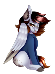 Size: 2400x3200 | Tagged: safe, artist:minelvi, derpibooru import, oc, oc only, pegasus, pony, :p, clothes, colored hooves, one eye closed, pegasus oc, simple background, sitting, solo, tongue out, transparent background, wings, wink