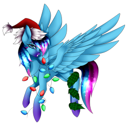 Size: 2093x2015 | Tagged: safe, artist:minelvi, derpibooru import, oc, oc only, pegasus, pony, christmas, christmas lights, commission, eyelashes, hat, holiday, looking back, pegasus oc, santa hat, simple background, solo, transparent background, wings, ych result