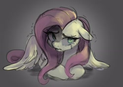 Size: 2906x2061 | Tagged: safe, artist:techycutie, derpibooru import, fluttershy, pegasus, pony, crying, female, mare, sad, solo, spread wings, trembling, wings