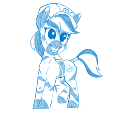 Size: 1600x1500 | Tagged: safe, artist:frecklesfanatic, oc, oc only, oc:amazon prime, zebra, female, hat, looking at you, mailmare, mare, sketch, smiling, zebra oc