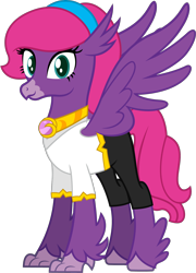 Size: 1350x1878 | Tagged: safe, alternate version, artist:andrevus, derpibooru exclusive, derpibooru import, oc, oc only, oc:pinkmane, classical hippogriff, hippogriff, clothes, hairband, hippogriffied, jewelry, necklace, simple background, solo, species swap, transparent background