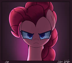 Size: 2500x2200 | Tagged: safe, artist:melanyschaffer, derpibooru import, pinkie pie, earth pony, pony, aggravated, angry, looking at you, pinkie pie is not amused, unamused