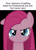 Size: 892x1230 | Tagged: safe, derpibooru import, pinkie pie, earth pony, pony, black background, caption, evil smirk, looking at you, meme, pinkamena diane pie, simple background, smiling, smirk, text, this will not end well, uh oh, your chances are low but never zero