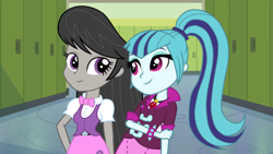 Size: 1000x563 | Tagged: safe, artist:3d4d, derpibooru import, octavia melody, sonata dusk, equestria girls, female, lesbian, looking at each other, palindrome get, shipping, sontavia