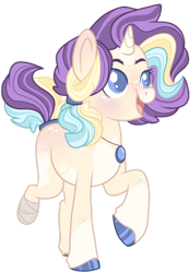 Size: 1024x1475 | Tagged: safe, artist:ninjagobrony287, derpibooru import, oc, oc only, oc:dazzling opal, pony, unicorn, colored hooves, colored pupils, female, jewelry, magical lesbian spawn, mare, missing limb, necklace, offspring, parent:applejack, parent:starlight glimmer, parents:glimmerjack, simple background, socks (coat marking), solo, transparent background