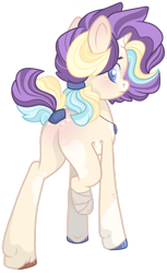 Size: 1024x1678 | Tagged: safe, artist:ninjagobrony287, derpibooru import, oc, oc only, oc:dazzling opal, pony, unicorn, butt, colored hooves, colored pupils, female, jewelry, looking back, magical lesbian spawn, mare, missing limb, necklace, offspring, parent:applejack, parent:starlight glimmer, parents:glimmerjack, plot, rear view, simple background, socks (coat marking), solo, transparent background