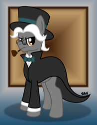 Size: 1232x1580 | Tagged: safe, artist:banquo0, derpibooru import, oc, oc:hum buck, earth pony, pony, bowtie, clothes, glasses, hat, male, pipe, solo, stallion, top hat