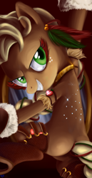 Size: 1024x1980 | Tagged: safe, artist:kyle23emma, derpibooru import, applejack, earth pony, pony, boot, bracelet, carnaval, crystal, devious smile, ear piercing, earring, fake eyelashes, feather, festival, full body, fur, hatless, jewelry, looking at you, looking back, looking back at you, looking over shoulder, missing accessory, piercing, smiling at you, solo
