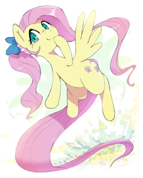 Size: 2270x2822 | Tagged: safe, artist:nendo, derpibooru import, fluttershy, pegasus, pony, bow, cute, female, flying, hair bow, looking at you, mare, ribbon, shyabetes, solo