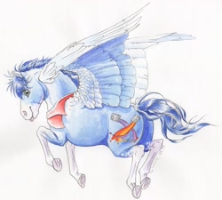 Size: 2612x2348 | Tagged: safe, artist:lady-limule, derpibooru import, oc, oc only, pegasus, pony, clothes, female, mare, pegasus oc, scarf, solo, traditional art, wings