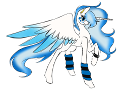 Size: 3200x2400 | Tagged: safe, artist:minelvi, derpibooru import, oc, oc only, oc:moon beam, alicorn, pony, alicorn oc, ear piercing, female, horn, leg warmers, mare, piercing, raised hoof, simple background, spiked wristband, transparent background, wings, wristband