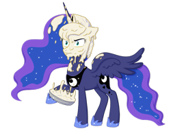 Size: 665x508 | Tagged: safe, artist:dari-commissions, derpibooru import, princess luna, alicorn, pony, female, food, luna is not amused, mare, pie, pie in the face, pied, simple background, solo, transparent background, unamused