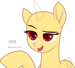 Size: 2968x2673 | Tagged: safe, artist:teepew, derpibooru import, oc, oc only, alicorn, pony, my little pony: the movie, alicorn oc, bald, base, bust, eyelashes, horn, open mouth, raised hoof, signature, simple background, smiling, solo, transparent background, wings