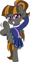 Size: 2444x5000 | Tagged: safe, artist:jhayarr23, derpibooru import, part of a set, oc, oc only, oc:mythic dawn, bat pony, pony, balancing, bat pony oc, bat wings, bipedal, cheerleader, cheerleader outfit, clothes, commission, cute, fangs, female, flexible, frog (hoof), grin, hair tie, high res, holding legs, looking at you, mare, ponytail, raised hoof, raised leg, simple background, skirt, smiling, solo, standing, standing on one leg, standing splits, transparent background, underhoof, wings, ych result