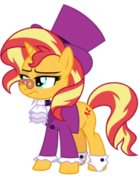 Size: 1024x1304 | Tagged: safe, artist:emeraldblast63, derpibooru import, snowfall frost, sunset shimmer, pony, a hearth's warming tail, hat, scrooge, simple background, solo, sunset shimmer is not amused, the christmas carol, transparent background, unamused