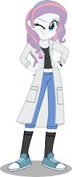 Size: 714x1742 | Tagged: safe, artist:grapefruitface1, derpibooru import, potion nova, equestria girls, my little pony: pony life, base used, belly button, breasts, cleavage, clothes, cutie mark, cutie mark on clothes, equestria girls-ified, g4.5 to equestria girls, hand on hip, lab coat, looking at you, midriff, one eye closed, shoes, short jeans, short shirt, simple background, sneakers, socks, solo, transparent background, watch, wink, winking at you