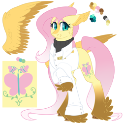 Size: 3000x3000 | Tagged: safe, artist:gingygin, derpibooru import, fluttershy, pegasus, pony, alternate cutie mark, clothes, feathered fetlocks, female, gradient hooves, mare, reference sheet, simple background, solo, veterinarian, white background