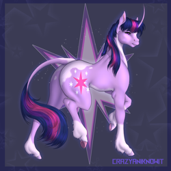 Size: 3000x3000 | Tagged: safe, artist:crazyaniknowit, derpibooru import, twilight sparkle, unicorn twilight, pony, unicorn, alternate design, curved horn, female, high res, horn, leonine tail, mare, solo