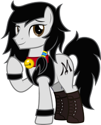 Size: 1889x2337 | Tagged: safe, artist:lightning stripe, derpibooru exclusive, derpibooru import, oc, oc:double m, earth pony, pony, 2021 community collab, bell, bell collar, black mane, black tail, boots, brown eyes, clothes, collar, cutie mark, derpibooru community collaboration, earth pony oc, feminine stallion, jacket, male, shoes, simple background, solo, stallion, transparent background, white coat