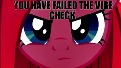Size: 1280x720 | Tagged: safe, derpibooru import, pinkie pie, earth pony, pony, angry, caption, close-up, impending doom, looking at you, meme, pinkamena diane pie, text, this will end in death, this will not end well, vibe check