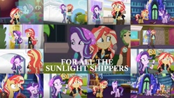 Size: 1280x720 | Tagged: safe, derpibooru import, edit, edited screencap, editor:quoterific, screencap, sandalwood, starlight glimmer, sunset shimmer, equestria girls, mirror magic, spoiler:eqg specials, book, collage, female, food, ice cream, lesbian, shimmerglimmer, shipping, twilight's castle