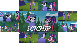 Size: 1280x721 | Tagged: safe, derpibooru import, edit, edited screencap, editor:quoterific, screencap, microchips, sci-twi, twilight sparkle, better together, equestria girls, the road less scheduled, the road less scheduled: microchips, collage, female, male, mc dex fx, microlight, shipping, straight