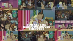 Size: 1280x720 | Tagged: safe, derpibooru import, edit, edited screencap, editor:quoterific, screencap, colter sobchak, derpy hooves, doctor whooves, jeff letrotski, pony, slice of life (episode), bowling, bowling ball, clothes, collage, doctorderpy, female, fourth doctor's scarf, male, mare, scarf, shipping, straight, theodore donald "donny" kerabatsos