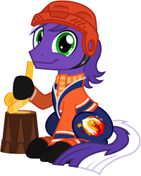 Size: 4808x6001 | Tagged: safe, artist:pirill, derpibooru import, oc, oc only, oc:proudy hooves, earth pony, pony, 2021 community collab, clothes, cutie mark, derpibooru community collaboration, helmet, hockey, hockey helmet, hockey puck, hockey stick, hoof hold, hoof shoes, jersey, looking at you, male, pants, scarf, shirt, signature, simple background, sitting, smiling, solo, sports, stallion, transparent background, trophy, vector