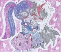 Size: 990x844 | Tagged: safe, artist:nephilim rider, derpibooru import, sci-twi, twilight sparkle, oc, oc:heaven lost, equestria girls, female, lesbian, traditional art