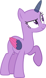 Size: 974x1652 | Tagged: safe, artist:pegasski, derpibooru import, oc, oc only, alicorn, pony, the beginning of the end, alicorn oc, bald, base, eyelashes, horn, looking back, looking up, open mouth, raised hoof, simple background, smiling, solo, transparent background, two toned wings, wings