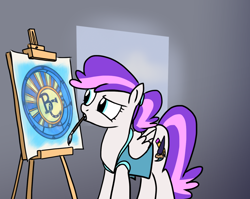 Size: 1280x1019 | Tagged: safe, artist:petirep, oc, oc only, oc:blank canvas, pegasus, pony, ask bronycon ponies 2013, bronycon, bronycon 2013, bronycon mascots, easel, female, gradient background, mare, paintbrush, painting, pegasus oc, solo, vest, window