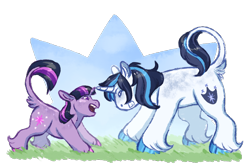 Size: 900x600 | Tagged: safe, artist:iouise, derpibooru import, shining armor, twilight sparkle, unicorn twilight, classical unicorn, pony, unicorn, bbbff, brother and sister, cloven hooves, colt, colt shining armor, cute, duo, female, filly, filly twilight sparkle, leonine tail, male, open mouth, siblings, simple background, transparent background, unshorn fetlocks, younger