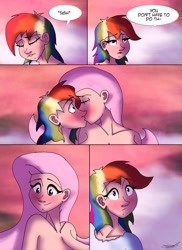 Size: 2978x4096 | Tagged: safe, artist:ringteam, derpibooru import, fluttershy, rainbow dash, human, blushing, comic, eyes closed, female, flutterdash, humanized, kissing, lesbian, shipping, speech bubble