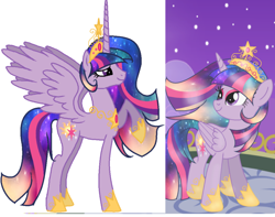 Size: 1500x1184 | Tagged: safe, artist:nightmarelunafan, derpibooru import, princess celestia, twilight sparkle, twilight sparkle (alicorn), oc, oc:princess solar sparkle, alicorn, pony, fusion