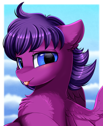 Size: 1446x1764 | Tagged: safe, artist:pridark, derpibooru import, oc, oc only, pegasus, pony, :p, blue eyes, chest fluff, cute, ocbetes, raffle winner, solo, tongue out