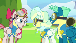 Size: 1920x1080 | Tagged: safe, derpibooru import, screencap, angel wings, sky stinger, vapor trail, pegasus, pony, top bolt, clothes, female, male, mare, stallion, uniform, wonderbolt trainee uniform