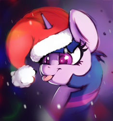 Size: 2769x2956 | Tagged: safe, artist:d0ublerainb0wdash, derpibooru import, twilight sparkle, pony, bust, christmas, female, hat, holiday, mare, portrait, redraw, santa hat, solo, tongue out