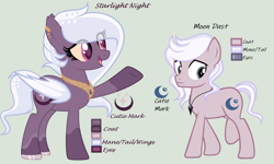 Size: 4944x2976 | Tagged: safe, artist:lominicinfinity, derpibooru import, oc, oc only, oc:moon dust, oc:starlight night, bat pony, pony, female, male, mare, reference sheet, simple background, teenager